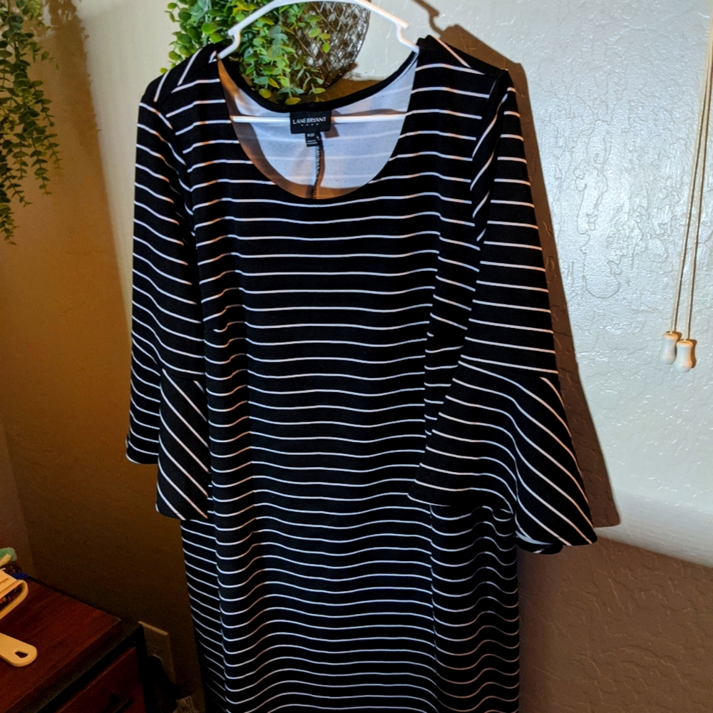 Lane Bryant Black & White Stripe Bell Sleeve Dress